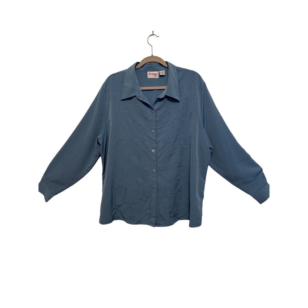 Joanna Plus Women's Blue‎ All Over Embroidered Button Down Shirt Size 22W